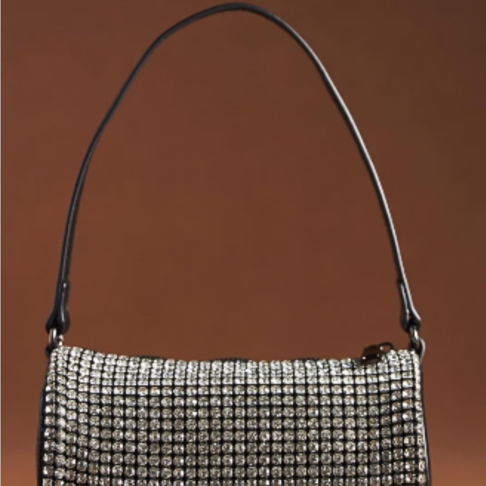 Anthropologie Black Crystal-Embellished Cylinder Women's Bag - Picture 2 of 3